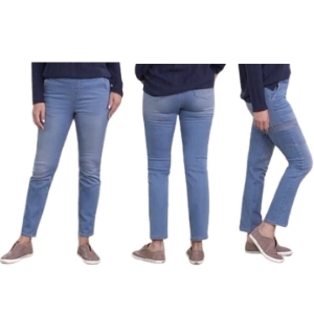 Denim & Co. Adaptive Comfy Knit Patch Pocket Wheelchair Jean Size M Medium Wash